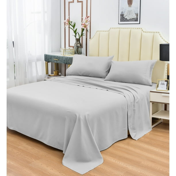 Feel The Difference Silver, Double Bamboo Rayon Blend 4 Piece Bed Sheet Set Bamboo Comfort Originals Bedding
